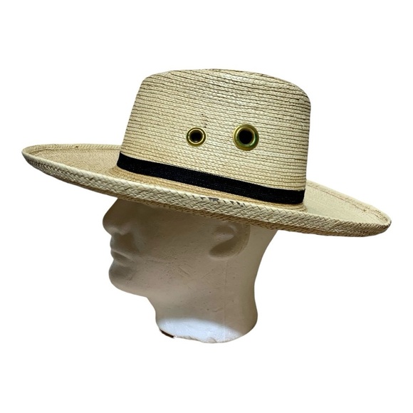 Vintage Handcrafted Palm Leaf Hat From Sun Body Houston Size 8 1/4 - Picture 1 of 7